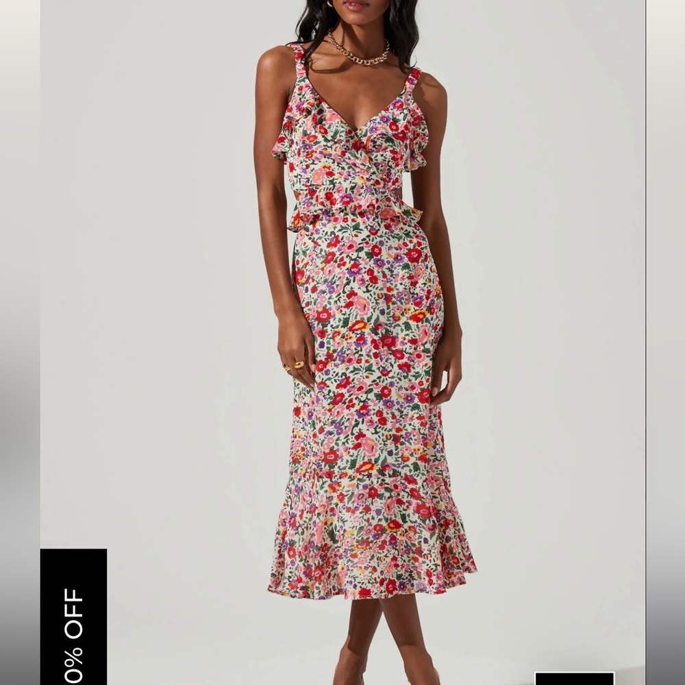 ASTR The Label Wildflower Ruffle Cutout Midi Dress